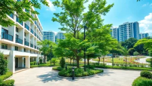 Showcase the tampines ec featuring modern architecture amidst lush greenery, highlighting community living.