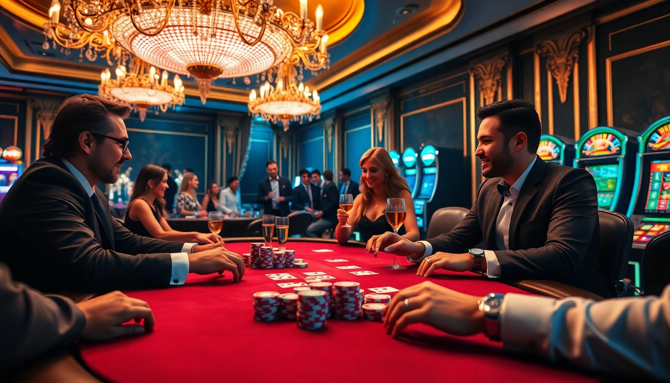 Experience thrilling action at https://thabets.it.com/ with elegant poker players in a luxurious casino setting.