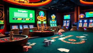 Bongdalu 5 showcases an engaging casino scene with lively poker action and betting odds on display.