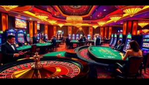 Experience the excitement of casino gaming at https://shbet.law/ with roulette, poker tables, and players.