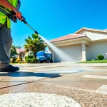 Concrete cleaning in Kissimmee by professional pressure washers, showcasing impressive transformation.