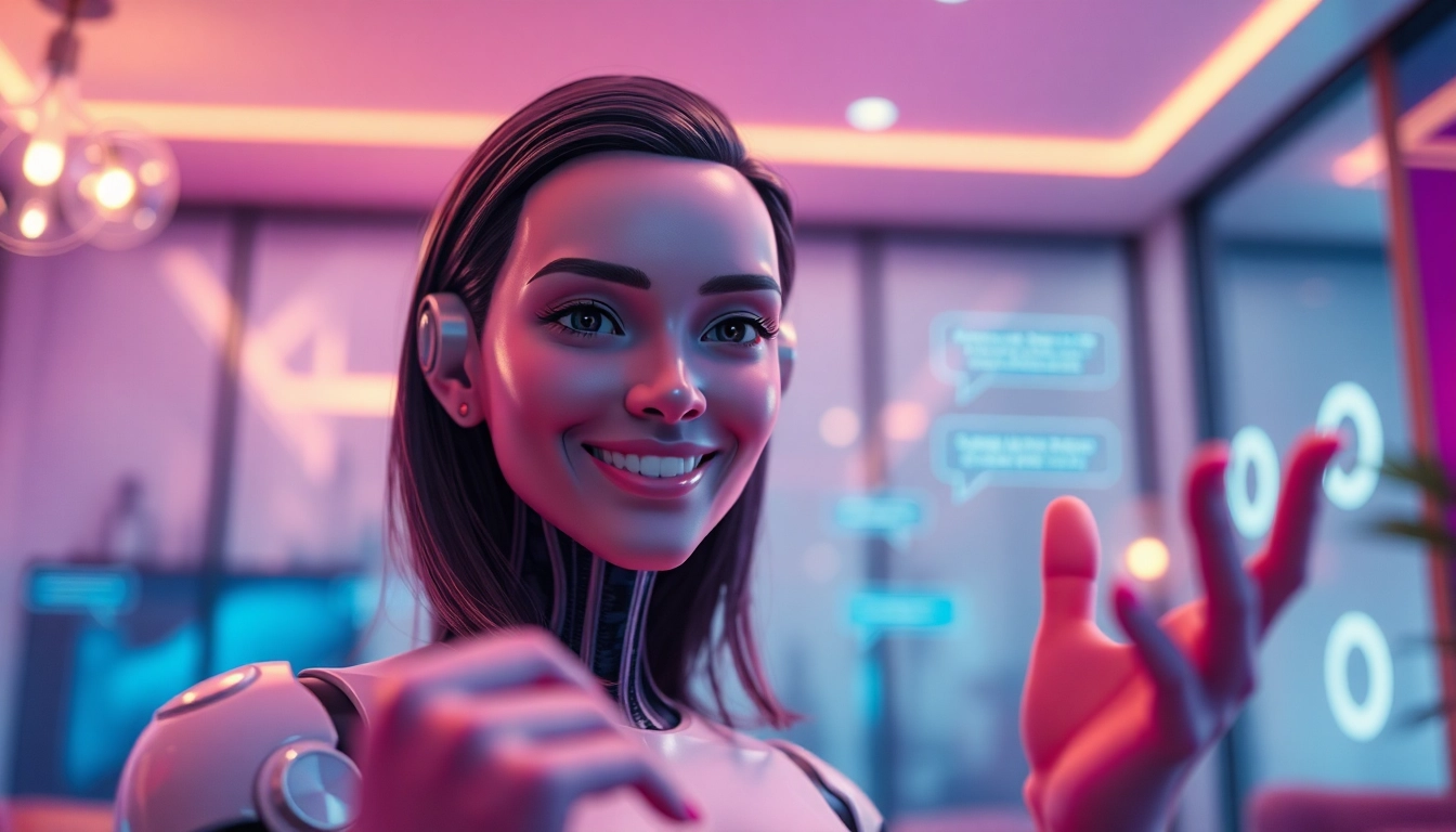 Engaging interaction with AI character in a vibrant chat setting, showcasing sex chat ai.