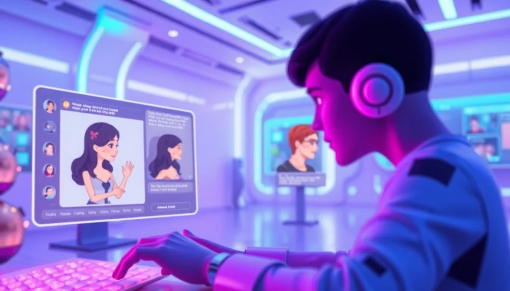 Engage in immersive conversations with sex chat AI avatars in a vibrant digital interface.