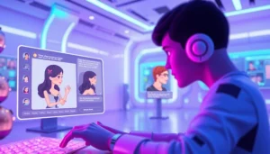 Engage in immersive conversations with sex chat AI avatars in a vibrant digital interface.