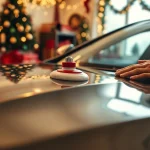 Christmas car detailing gift showcases a professional detailer polishing a car in a festive workshop.