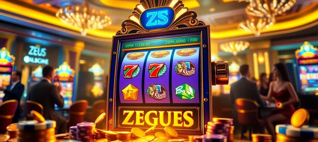 Engage with the thrilling Zeus slot machine, showcasing dynamic gameplay and vibrant casino visuals.