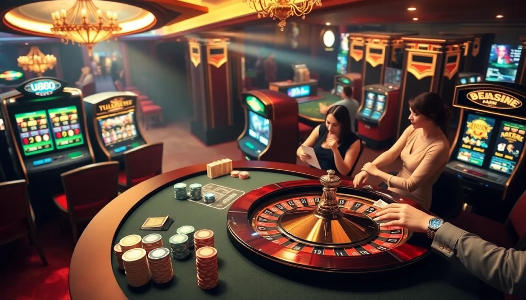 Experience the thrill of u888 com with vibrant casino games, chips, and roulette in a luxurious setting.