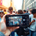 InstaPro APK download showcased on a smartphone in a vibrant urban setting