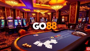 GO88 players engaging in an exciting game at a vibrant casino table.