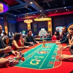 S88 casino table with vibrant chips and engaged players in a luxurious gaming environment.