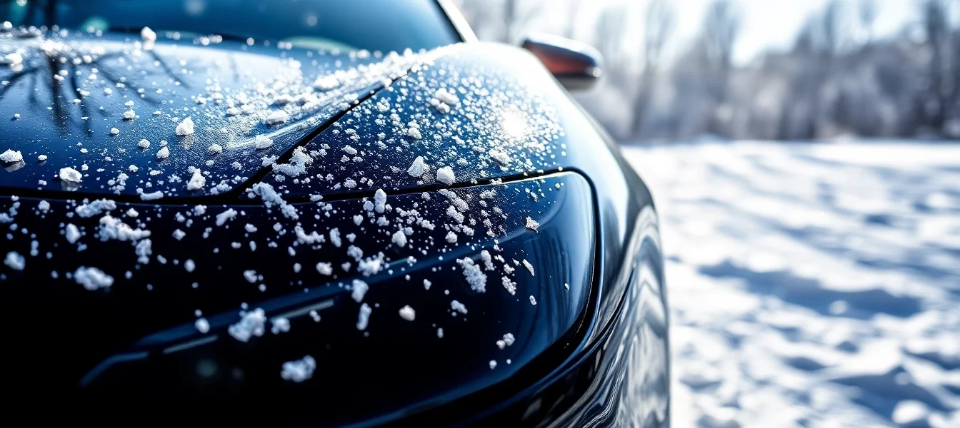 PPF winter road salt protection showcased on a vehicle in a winter setting.