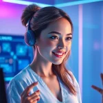 Interactive NSFW AI experience showcasing a realistic virtual character in a modern setting.