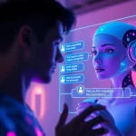 Engaging NSFW AI chat interaction with a digital character in a futuristic setting.