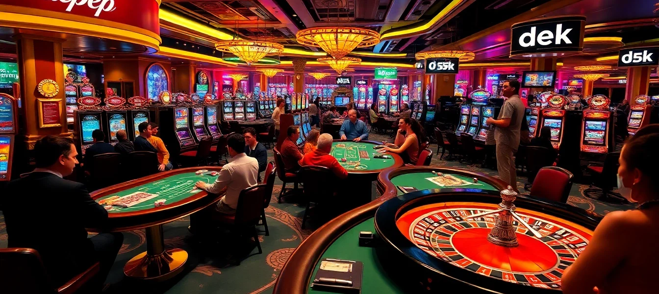 Adegan kasino yang menampilkan permainan mendebarkan dengan fokus pada kegembiraan taruhan Depo 5k dan atmosfer yang hidup.