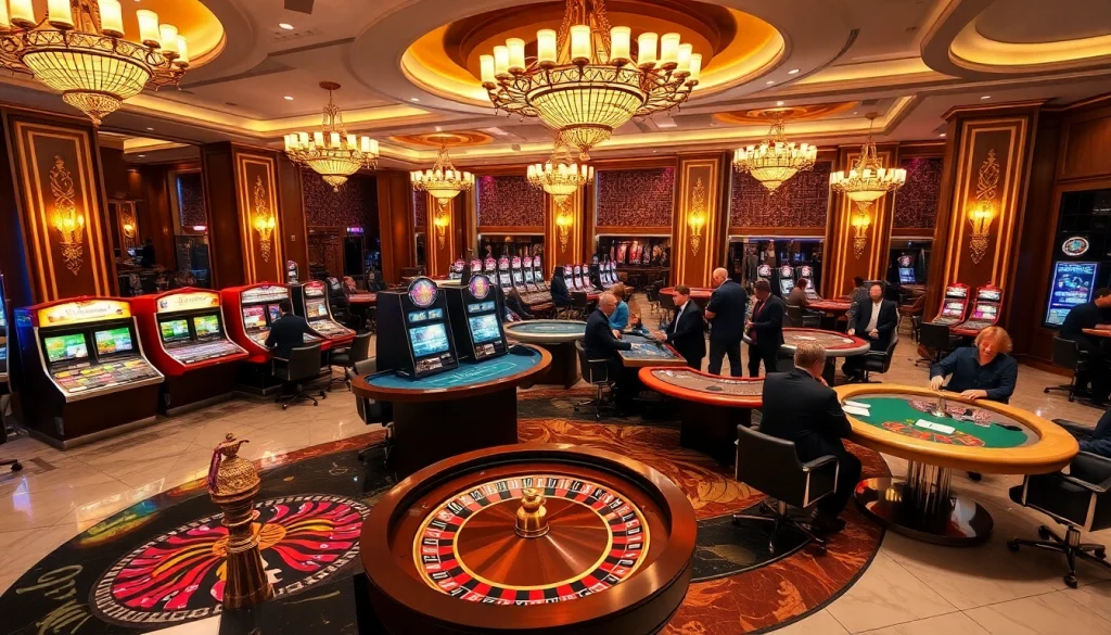 Engaged players at tables and vibrant slots showcasing the online gambling experience at https://taigo88.team/.