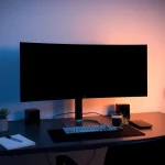 Black screen displayed on modern monitors in a minimalistic workspace for focus and productivity