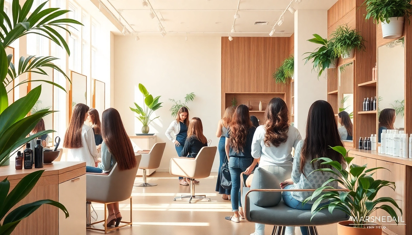 Stylish San Diego salon showcasing hair perms with vibrant hairstyles and Aveda products.