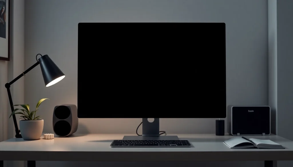 Black screen displayed on a modern workspace for focus and relaxation.