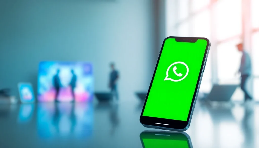 Experience advanced privacy with GB WhatsApp APK displayed on a sleek mobile device in a modern setting.