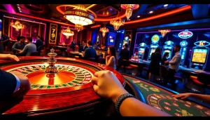 Engaging casino scene showcasing the 789 club with players at roulette and poker tables.