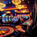 Engaging players at a vibrant casino, showcasing situs deposit 5k opportunities with exciting gaming elements.