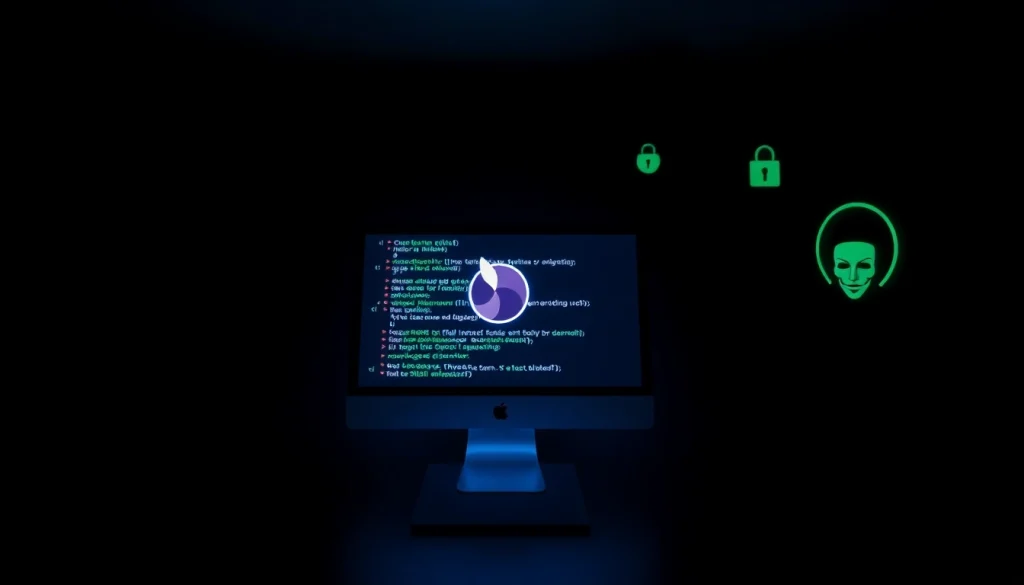 The hidden wiki dark web symbolized as an enigmatic map featuring .onion links and a Tor logo in a mysterious, ambient setting.