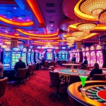 Enjoying a mahjong slot demo in a lively casino atmosphere with vibrant gaming activities and excited players.