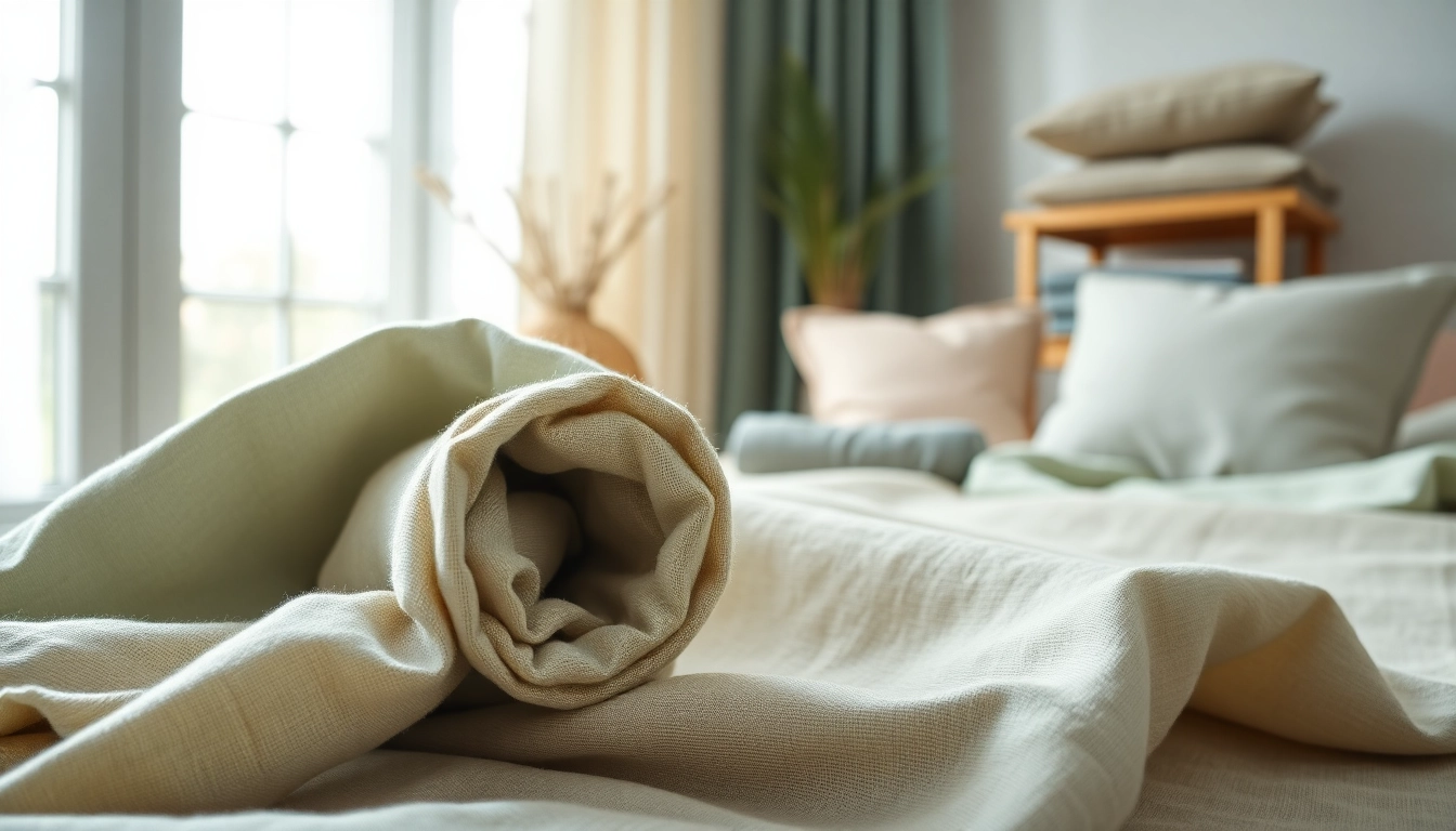 Bekijk hoogwaardige linnen stoffen met mooie texturen en kleuren in een lichte studio.