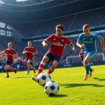 Exciting soccer match showcasing บอลวันนี with dynamic players on the field.
