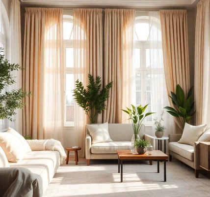 Linnen stoffen in verschillende texturen en kleuren creëren een warme, stijlvolle interieur.