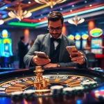 Engaging scene showing online gambling interface related to link alternatif sbobet with poker chips and roulette wheel.