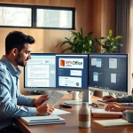 在现代工作空间中与 WPS Office 协同工作的专业人士。