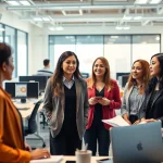 Engage with professionals as they post a sales job in a collaborative office setting.