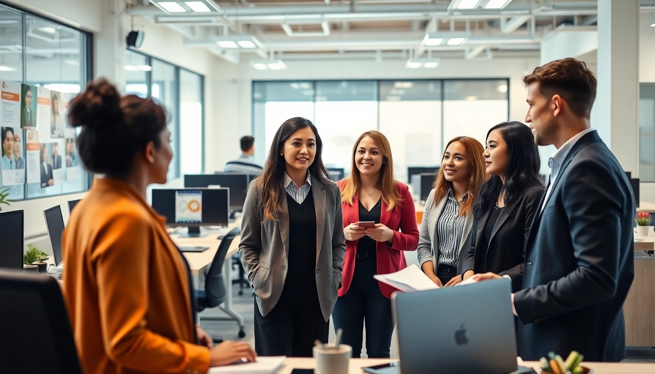 Engage with professionals as they post a sales job in a collaborative office setting.