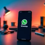 GBWhatsApp displayed on a modern smartphone in a vibrant tech workspace, showcasing its innovative features.