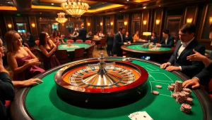 Exciting casino atmosphere at 555win com with roulette and poker games.