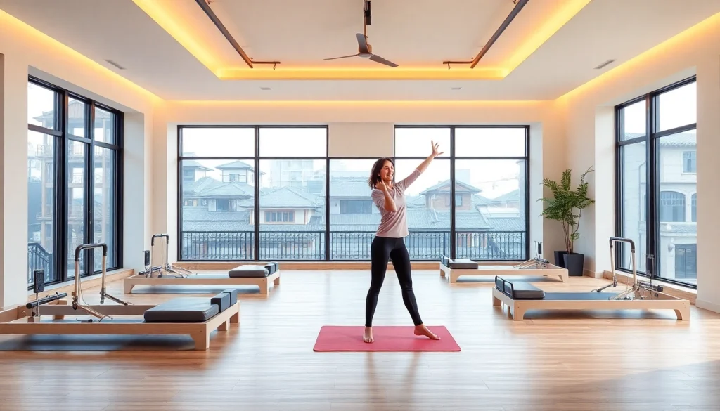 台東区でピラティスを体験—専門インストラクターと設備が揃う、落ち着いたモダンなスタジオの雰囲気。