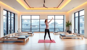 台東区でピラティスを体験—専門インストラクターと設備が揃う、落ち着いたモダンなスタジオの雰囲気。