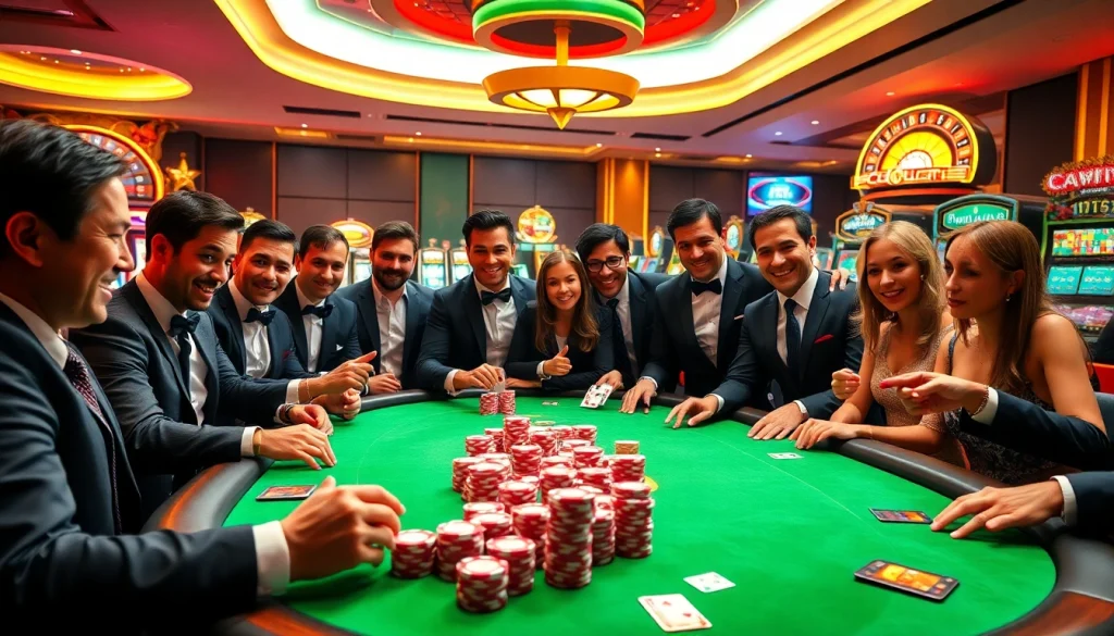 Niềm phấn khích khi cá cược được thể hiện trong một cảnh sòng bạc sống động với các yếu tố của ứng dụng cg 79.