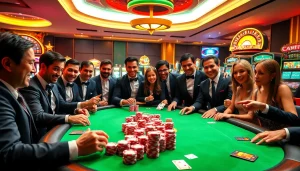 Niềm phấn khích khi cá cược được thể hiện trong một cảnh sòng bạc sống động với các yếu tố của ứng dụng cg 79.