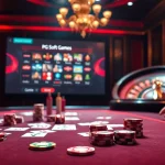 Engaging casino scene with PG Soft games, poker chips, and a roulette wheel.