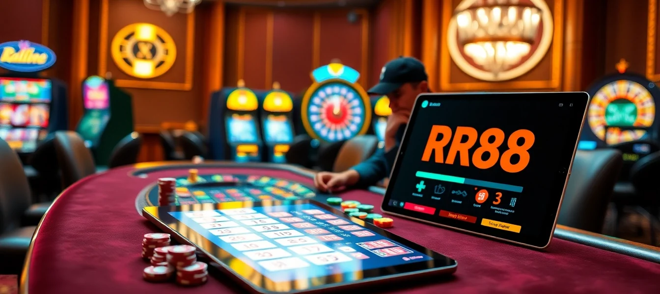 RR88 players engaged in a thrilling poker game at a luxury casino table.