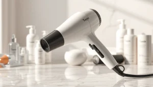 Using the Ionic hair dryer for a sleek and polished hairstyle, featuring its ergonomic design.