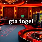 Experience high-stakes gameplay with gta togel at a luxurious casino table featuring vibrant slot machines.