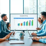 Analyzing competitor pricing strategies during a professional business meeting.