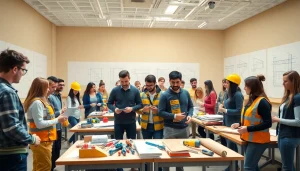 Engaged students participating in construction classes focused on hands-on learning.