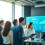 Visual representation of b2b competitive intelligence discussions in a modern office.