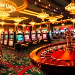 Joueurs profitant d'une expérience luxueuse au meilleure casino en ligne avec des éléments de jeu vibrants.