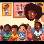 A group of children enjoying iconic African American cartoons, celebrating diversity in animation.