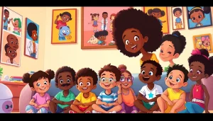 A group of children enjoying iconic African American cartoons, celebrating diversity in animation.